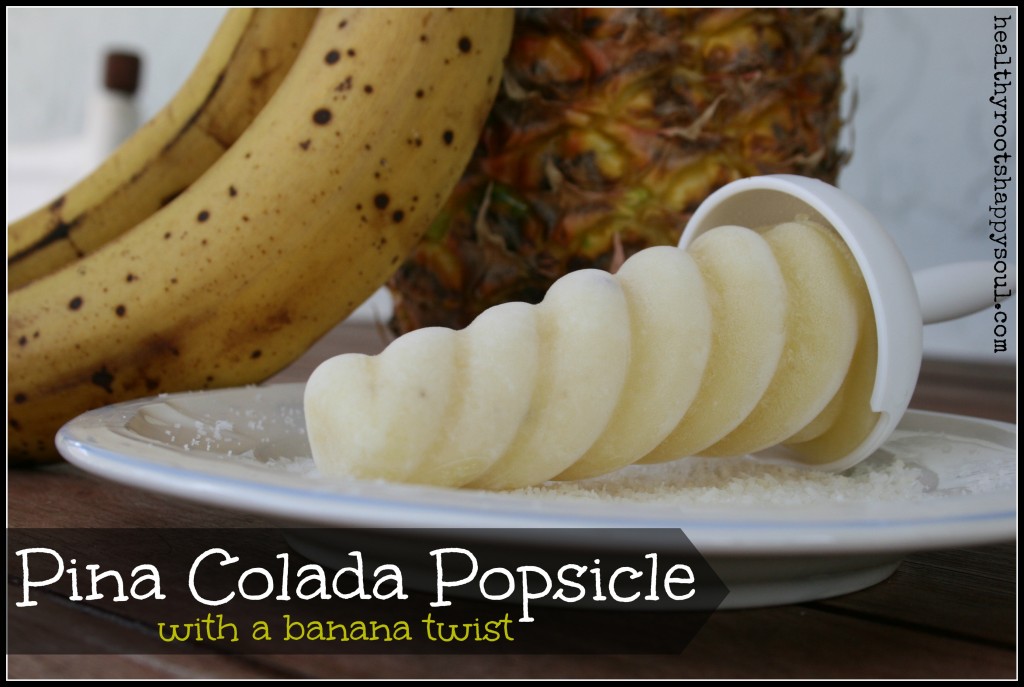 Pina colada popsicle with a banana twist. Plus, save a little extra to make an adult drink with!