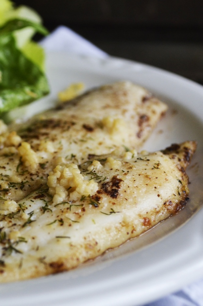 Garlic & Dill Baked Flounder in Browned Butter | gluten-free, grain-free, paleo | RaiasRecipes.com